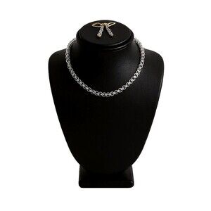 Set of Micro Faceted Clear Crystal Beaded Choker Necklace and Earrings